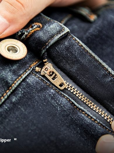 Denim Cotton Men's Vintage Denim Washed Straight Jeans - Image 6