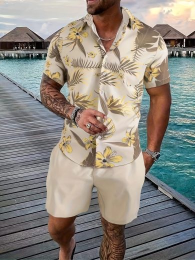 Coconut Tree 3d Printed Short Sleeve Shorts Suit - Image 5