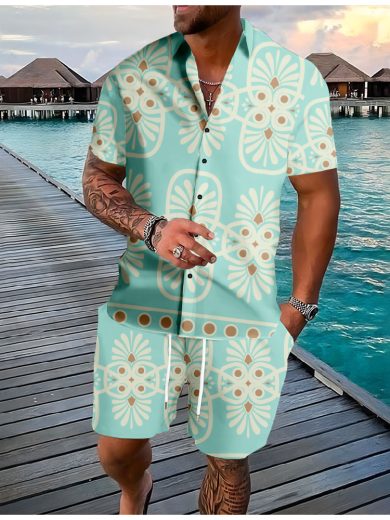 Coconut Tree 3d Printed Short Sleeve Shorts Suit - Image 7