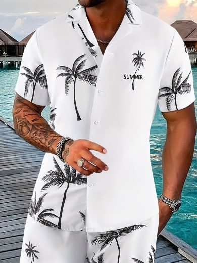 Coconut Tree 3d Printed Short Sleeve Shorts Suit