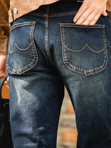 Denim Cotton Men's Vintage Denim Washed Straight Jeans - Image 5