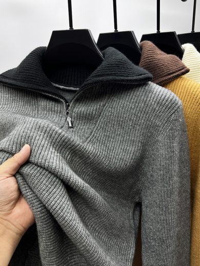 Knitwear Coat Men's Winter Lapel High Collar Sweater - Image 5