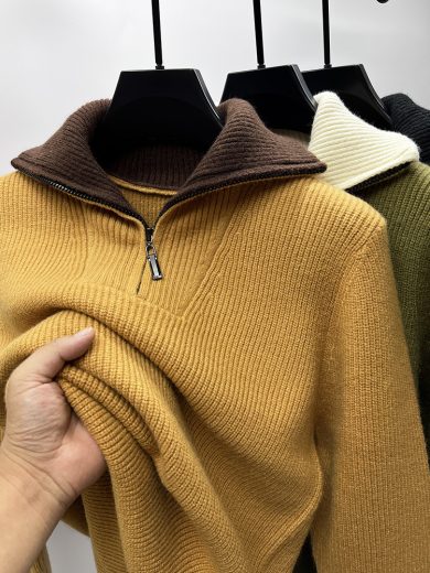 Knitwear Coat Men's Winter Lapel High Collar Sweater - Image 4