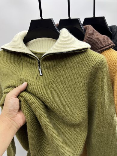 Knitwear Coat Men's Winter Lapel High Collar Sweater - Image 3