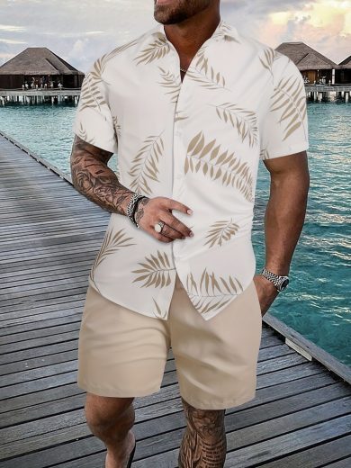 Coconut Tree 3d Printed Short Sleeve Shorts Suit - Image 4